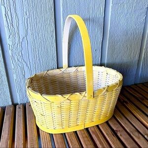 Vintage Yellow Basket Wood Wooden Easter Holiday Baby Shower Newborn Cottagecore